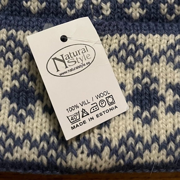 Estonian 100% Wool Long-Tailed Hat Scarf Combo – Cream Blue – Made in Estonia - Picture 4 of 12